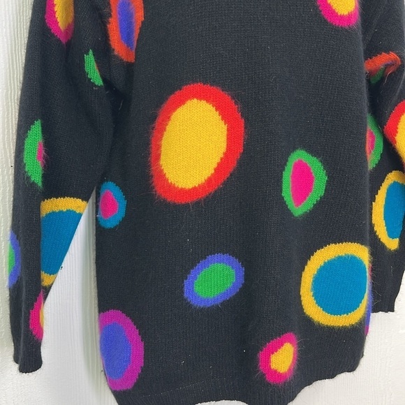 Rafaella - Vintage Rabbit Lambswool Retro Bright Circle Shapes Black Sweater SM - Picture 6 of 10